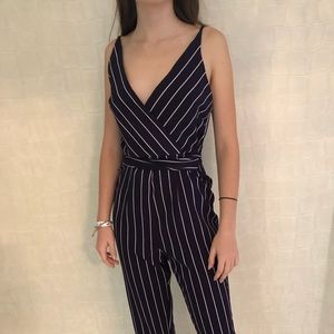 Navy jumpsuit with tie waist